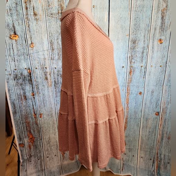 Women's Light Pink Waffle Tiered Tunic - Picture 5 of 11